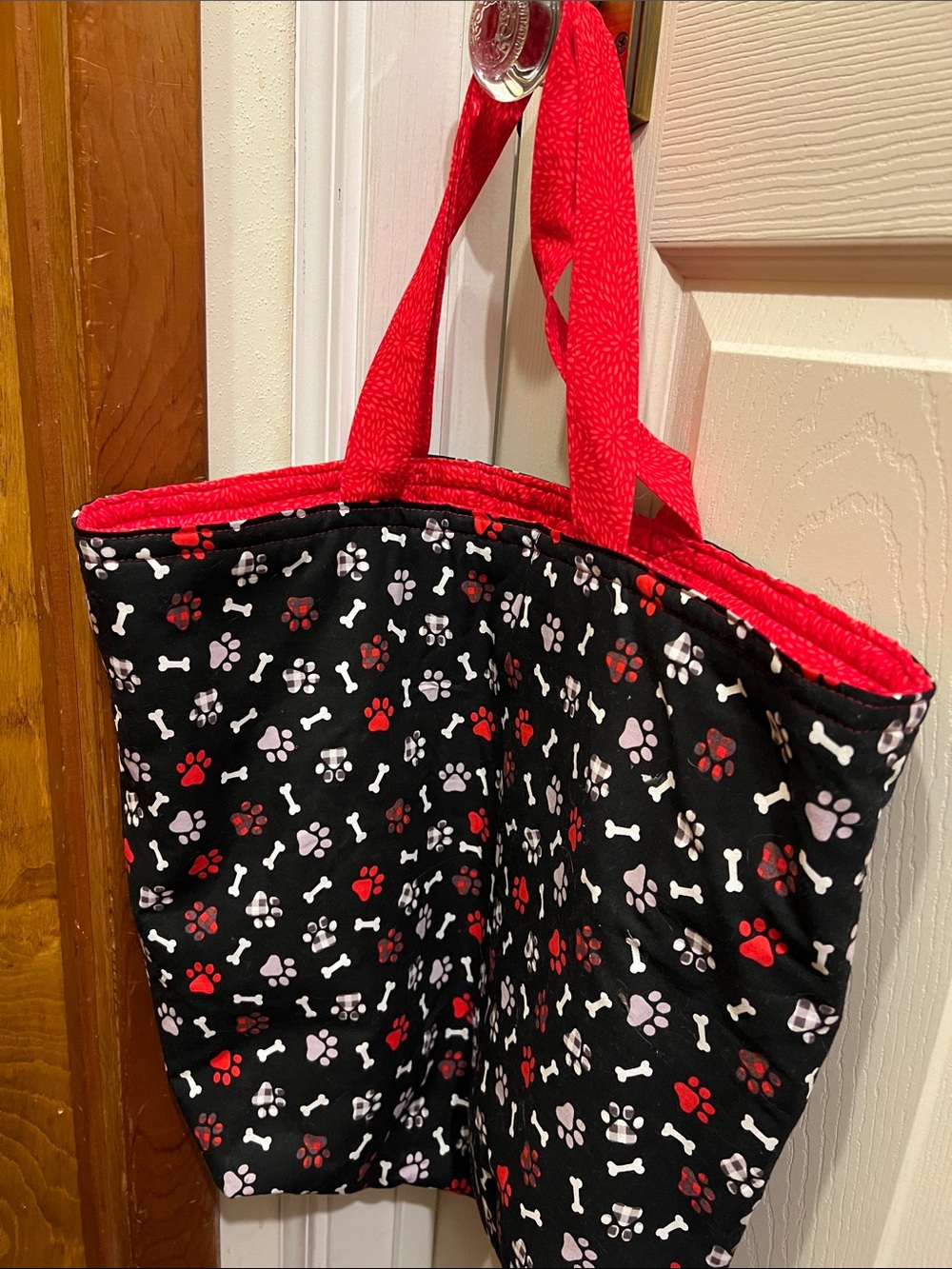 Red and Black Paw Print Dog Tote Bag - Pet Accessory